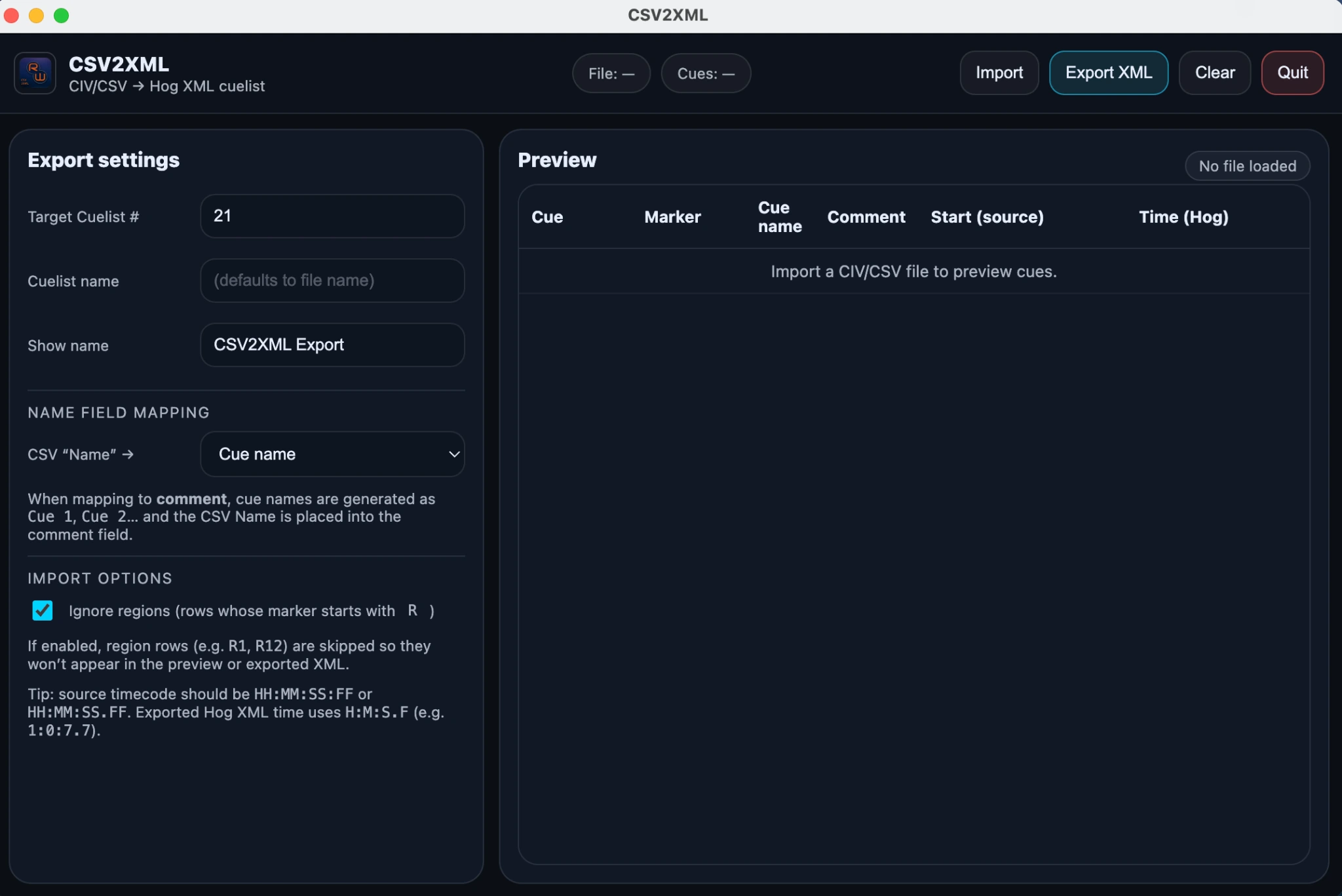CSV2XML custom mini app used on The BRIT Awards 2026 to convert Reaper CSV cue data into a Hog 4 XML cuelist